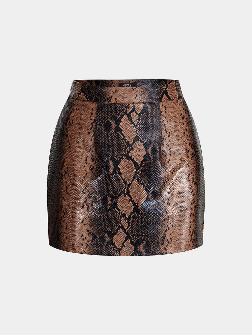 Micas Brown Snake-Print Faux Leather Mini Skirt